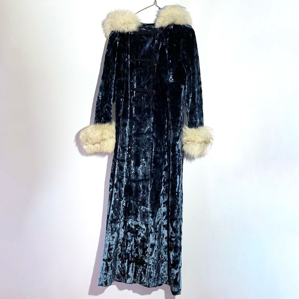 Vintage Blue Fur Trim Coat
